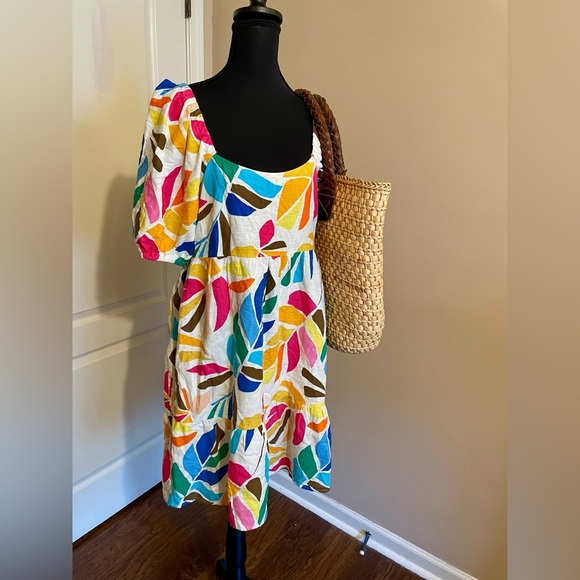 Tabitha Brown X Target Linen Blend Botanical Puff Sleeve Mini Dress Size M - Picture 6 of 9